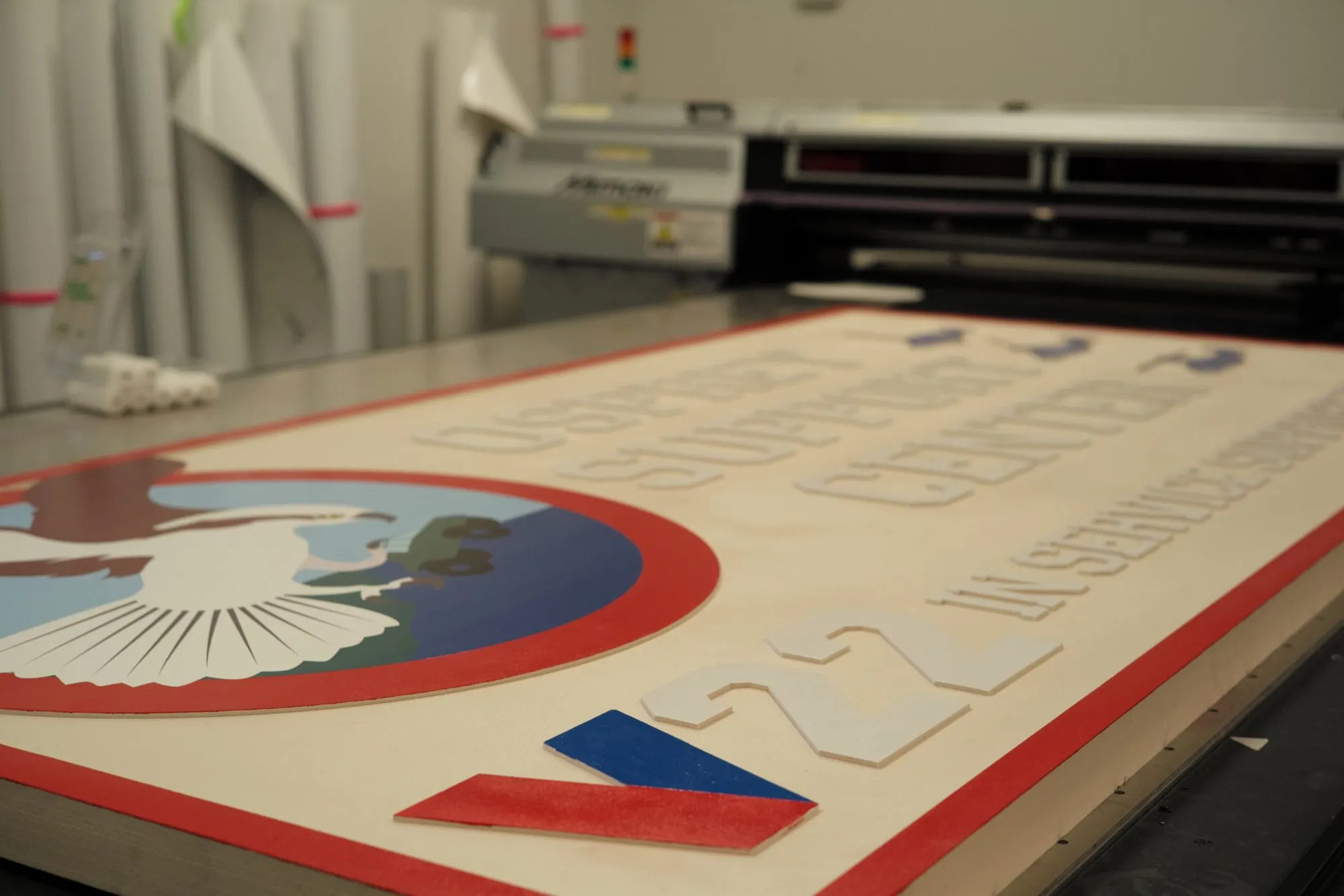 Marine Corps relief sign on a shop table