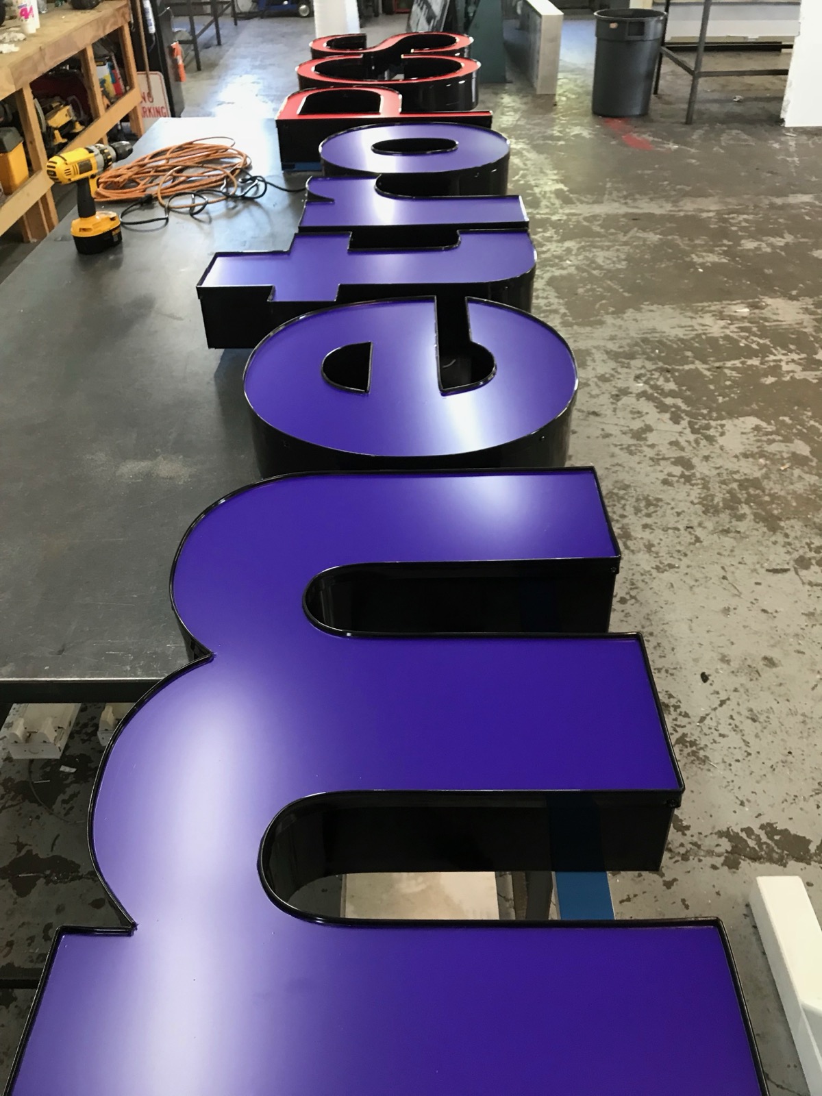 Channel letters on shop floor