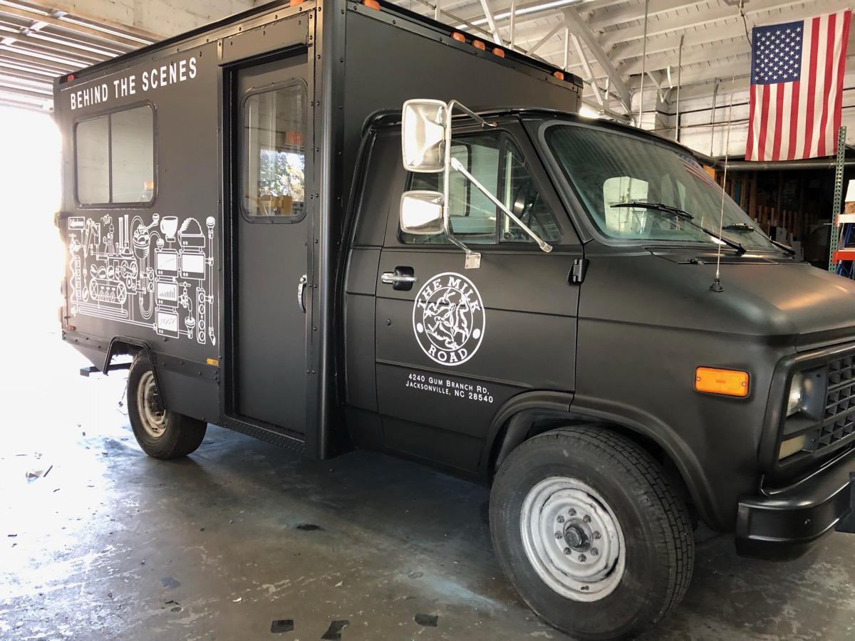 Matte black food truck wrap